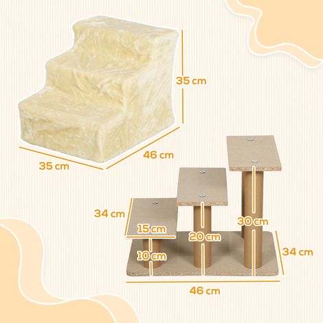 Faltbare Haustiertreppe, 3 Stufen, waschbarer Plüschbezug, Spanplatte, 46 x 35 x 35 cm, Beige (1/5)