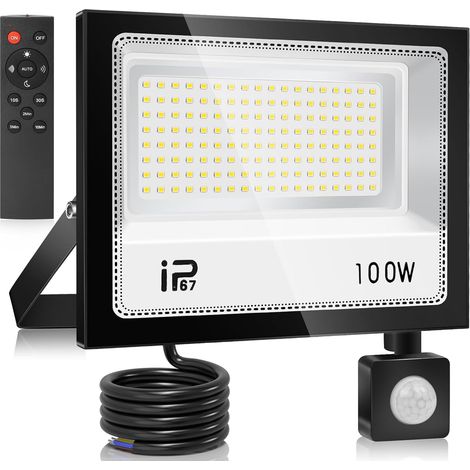 100W Télécommande Projecteur LED Detecteur de Mouvement,10000LM Spot LED Extérieur,7000K Blanc Froid,IP67 Etanche Super Lumineux Eclairage Exterieur pour Jardin, Patio, Garage (1/5)