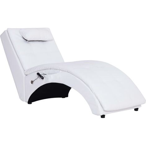 Chaise longue,Bain de soleil,Transat de massage avec oreiller Blanc Similicuir CFW73281 (1/5)