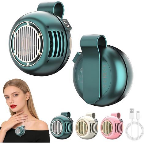 2 Ventilateurs Pince USB Rechargeables, 3 Vitesses et Design Sans Pale pour Voyage et Extérieur,Vert (1/5)