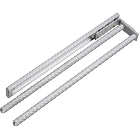 Porte-torchons coulissant aluminium – 2 bras – Longueur 442 mm – Largeur 38 mm – Hauteur 92 mm – Finition argentée (1/5)