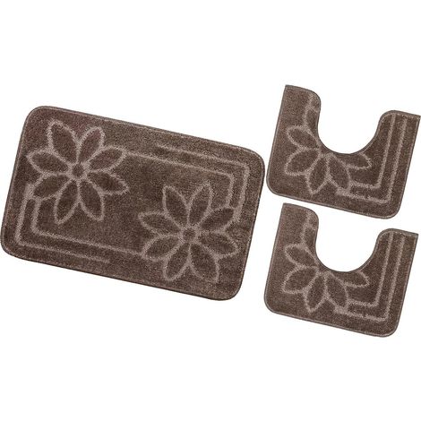Tappeto Bagno Set 3 Pezzi Tinta Unita Antiscivolo Assorbente Scendietto 100% Made In Italy - Marrone