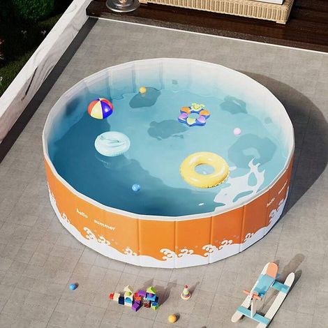 Piscine pliable de 90cm,piscine de jardin pour enfants, piscine ronde en PVC,piscine familiale d&aposété,Non-inflatable pool,orange (1/5)