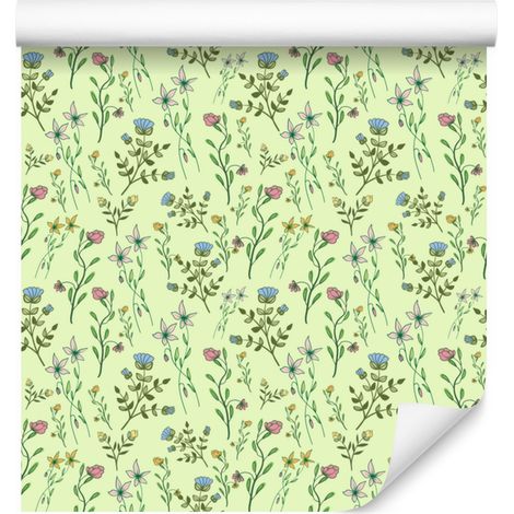 Wildblumen-Tapete in Limette und Minze für Wohn- und Schlafzimmer, 50 x 1000 cm