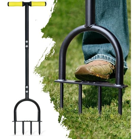 Aérateur de pelouse, idéal pour compacter le sol et les pelouses, aérateur de jardin, poignée antidérapante en forme de T, 96 cm (1/5)