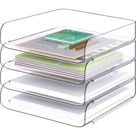 Boite De Rangement Papier A4 - Transparente En Pet - Empilable - Pour Bureau Et Bureau À Domicile - Lot De 4 (1/5)