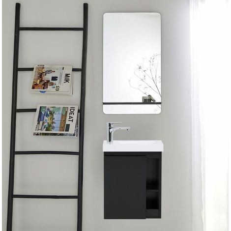 Ensemble lave-mains HAMPTON avec rangement latéral et miroir tablette (1/5)