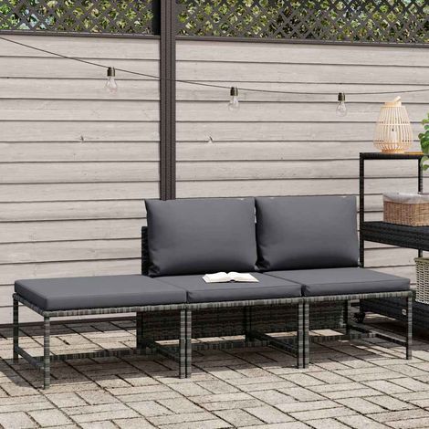 vidaXL Set de sofás de jardín 3 piezas y cojines ratán sintético gris (1/5)