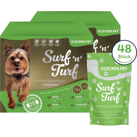 48 x 150 g Lecker.Pet® Surf'n'Turf Pouches Hundefutter Nassfutter - 4 Sorten Multipack (1/5)