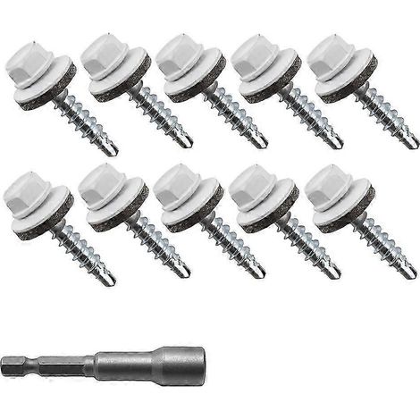 300 vis autoperceuses à tête hexagonale 10x1 pour toiture métallique avec rondelles EPDM et embouts de tournevis hexagonaux (EK) (1/5)