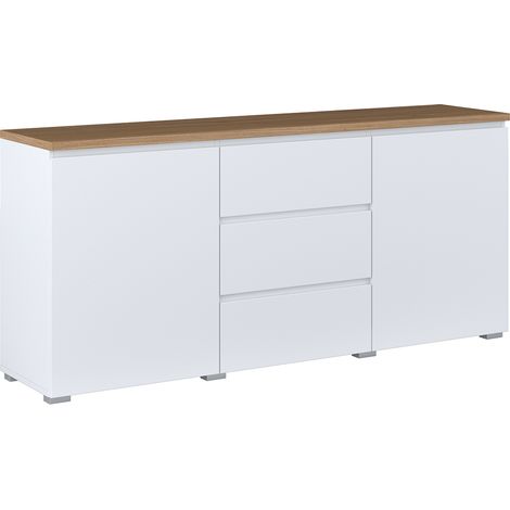 Buffet Liko mit 3 Schubladen und 2 Türen, Weiß und Holzoptik, 150cm