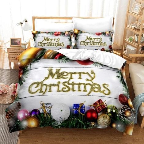 Housse de Couette Noël d\'or Blanc Parure de lit Couette avec 2 Taies d’Oreillers 200X200CM (1/4)
