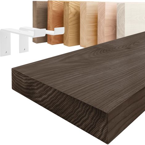 LAMO Manufaktur étagère murale en bois massif, bord régulier, étagère de rangement Original, bois foncé / équerre blanche 70cm, ZW-01-A-004-70ZW
