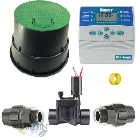 Kit Riego Automatico 1 zona 24V Hunter para Tuberia 32mm  Incluye Programador, Electrovalvula y Accesorios