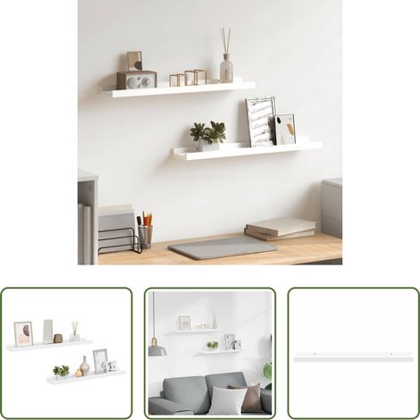 Décoration murale -  Étagères à rebord pour cadre photo 2 pcs Blanc 60x9x3 cm MDF (1/5)