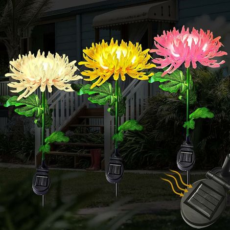 3 Packs Solar Flower Lights,LED Solar Chrysanthemum Light IP65 Waterproof Outdoor,Auto On/Off,Solar Flower Light Lamp Landscape Artificial Flower Light for Garden Yard Christmas Festival Party Decor (1/5)