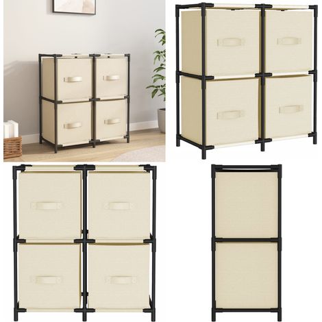 Kommode mit 4 Körben aus Stoff Creme 63×30×71 cm Stahl - Kommode - Aufbewahrungschrank - Textilregale - Wohnzimmermöbel - Schlafzimmermöbel - Home & Living