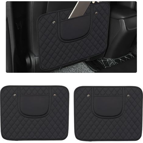Lot de 2 tapis de protection pour sièges arrière de voiture - Fabriqués en cuir imperméable - Sac de rangement inclus - Accessoires universels pour intérieur de voiture (noir)