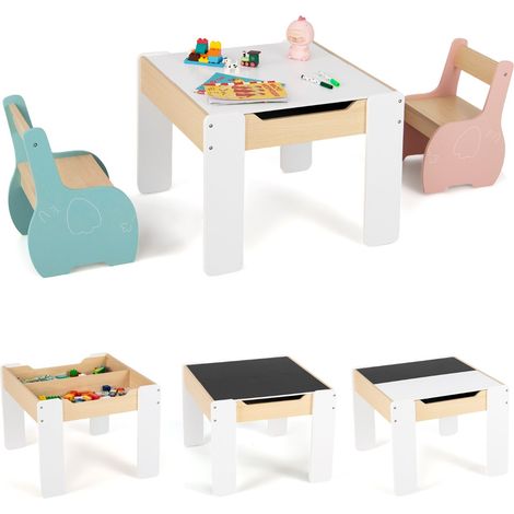 Set di tavolo e sedie per bambini con deposito lavagna rimovibile, Set di mobili 3 PCS per ragazzi e ragazze Colorato (1/3)