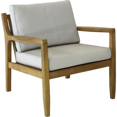 PROLOISIRS Fauteuil lounge - HAUBAN - Teck FSC 100% - Coussins crème