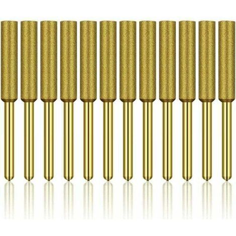Lot de 12 affûteuses de tronçonneuse diamantées, meules à revêtement en titane haute dureté, meules, embouts de pierre pour affûteuse de tronçonneuse, 3/16 pouces 4,8 mm H122 Derrui