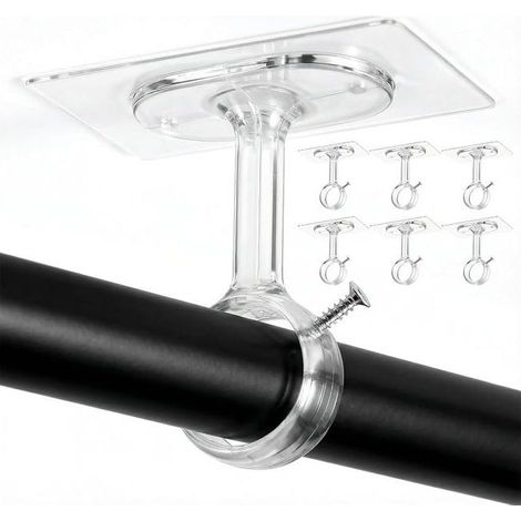 (9.168.8cm)8 pièces supports plafond pour tringle à rideau, fixation adhésive sans clous, facile à installer sur mur ou plafond (1/5)