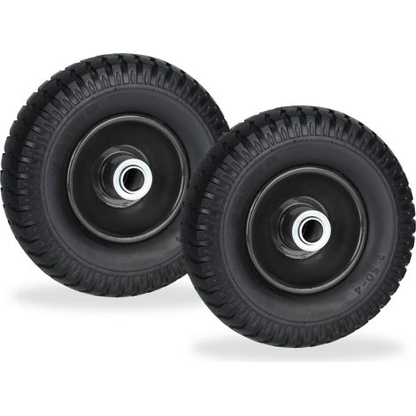 Relaxdays Schubkarrenrad 2.50-4, 2er Set, Vollgummirad, Stahlfelge, Ersatzrad Schubkarre, pannensicher, 80 kg, schwarz