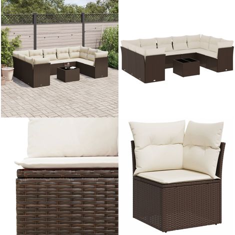 vidaXL Salon de jardin 10 pcs avec coussins marron résine tressée (1/5)