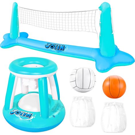 Flotteurs gonflables pour piscine, filet de volley-ball et panier de basket-ball, jeu de natation flottant pour enfants et adultes, flotteurs d'été, jouets d'été pour les sports aquatiques, bleu (1/5)