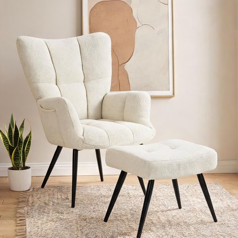 Fauteuil beige en peluche Teddy 100 polyester 78 x 68 x 93 cm (1/5)