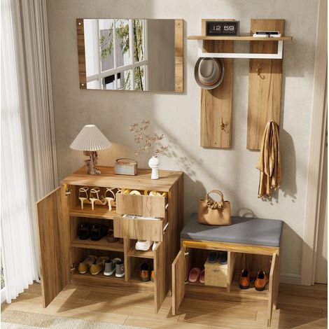 Vestiaire entrée 130x35x124,5 cm, panneaux de particules naturel, gain de place – MEUBLIV (1/5)