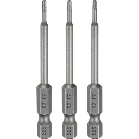 3Pcs Embout Tournevis T7 Torx Tête Hexagonale 1/4" Tige 2.6" 65mm Longue Magnétique Sans Trou Pointe Anti-Sabotage 6 Pointes Étoile Embout Perceuse Acier S2 (1/5)