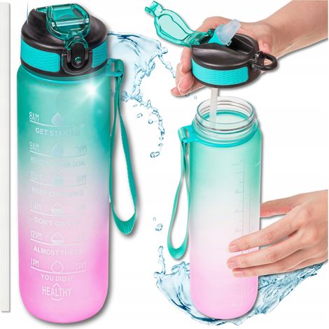 Botella de agua de 1 litro con boquilla, ideal para entrenamiento f铆sico, verano y gimnasio.