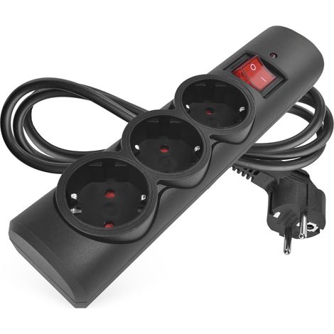 Multiprise parasurtenseur avec affichage LED, 3 prises, câble de 1,5 m - 3 prises Schuko orientées à 45° - Interrupteur, protection renforcée contre les contacts - Charge maximale : 2300 W / 10 (1/5)