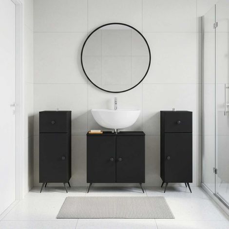vidaXL 3 Piece Bathroom Cabinet Set BREDA Black Engineered Wood (1/5)