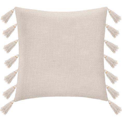 Coussin déhoussable Blanc ivoire avec Pompons 50 x 50 cm - Atmosphera