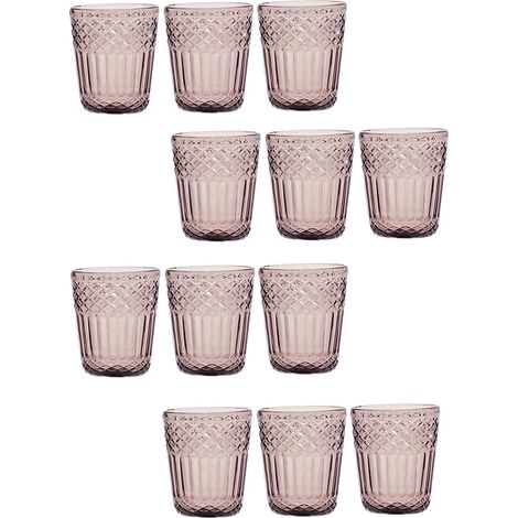 Set 12 Bicchieri rosa Antico Acqua in Pasta di Vetro Colorato 30cl con Lavorazione a Rilievo e Decoro imperiale Stile Vintage per Casa e Ristorazione eleganzae particolarita' per una tavola specale