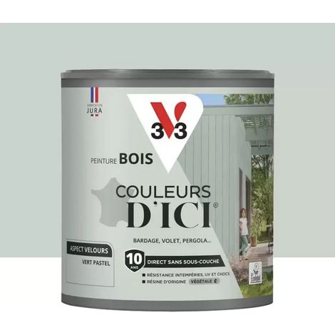 Peinture Acrylique pour Bois Extérieurs 10 ans V33 Couleurs d'ICI Velours Vert pastel 0,5 L (1/4)