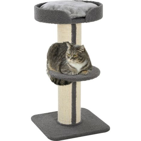 Arbre à chat, arbre à grimper griffoir pour chat, tissu bouclette, centre d'activités avec 2 plate-formes, poteau à griffer, hauteur 91 cm, gris (1/5)