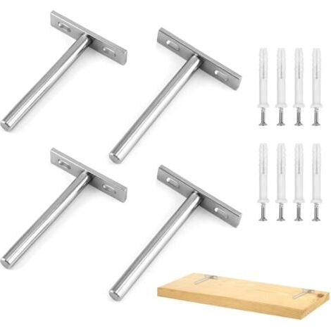 4 Pièces Supports d'étagère Flottants 4 Pouces Support Etagere Invisible, Fixation Invisible étagère Tablette Flottante Support pour le mur Mural étagère Murale Argent (1/5)