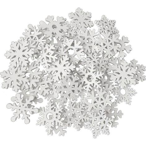 100 pièces de tranches de flocons de neige en bois, décorations de Noël créatives et adorables à suspendre, pour fêtes de Noël, mariages et festivals (blanc)-3.5X3.5CM-White (1/3)