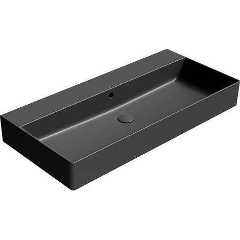 Lavabo en céramique KUBE X 100x47cm, sans trou pour robinetterie, noir mat (1/4)