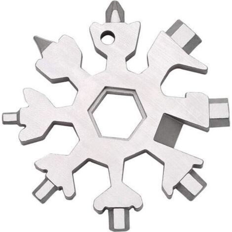 Clé multifonction 18 en 1 en forme de flocon de neige - Idéale pour la pêche, la randonnée et autres activités de plein air - 1 pièce, blanche (1/4)