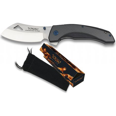 Coltello in stile giapponese TokisuTokisu con manico de fibra di carbonio de e G-10, lama de 10 cm rifinita CNC, facile apertura con una sola mano