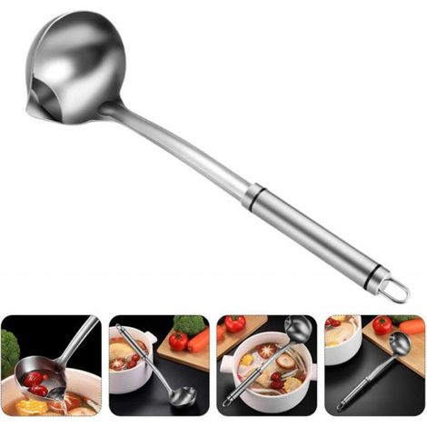 1 Louche inox, bord verseur, acier inoxydable, crochet rangement, cuisine soupe sauce (1/5)