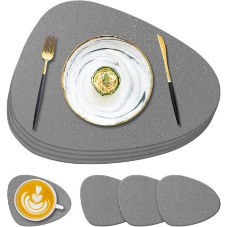 QORVA-Lot de 4 sets de table et dessous de verre en silicone gris foncé, 13,8 x 11,1 x 0,15 cm, antidérapants, lavables, adaptés aux tables à manger (1/5)