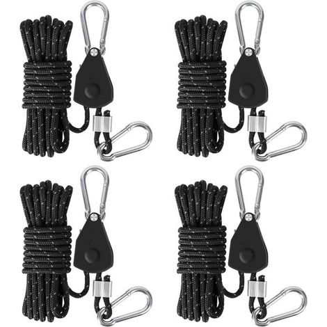 (Noir)Corde de Tente Réfléchissante,Lot de 4 Cordes de Tente avec Poulie,Ø4mm Longueur 4m Corde Tente Camping,avec ajusteur (1/5)