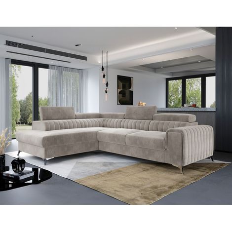 Ecksofa mit Schlaffunktion Sofa ELENI Stoff Paros Beige Ottomane Links (1/4)