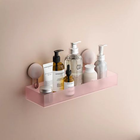 Étagères de salle de bain (rose) sans perçage, support de rangement de douche en plastique, organisateur de toilettes tendance, accessoires de salle de bain et de cuisine (1/5)