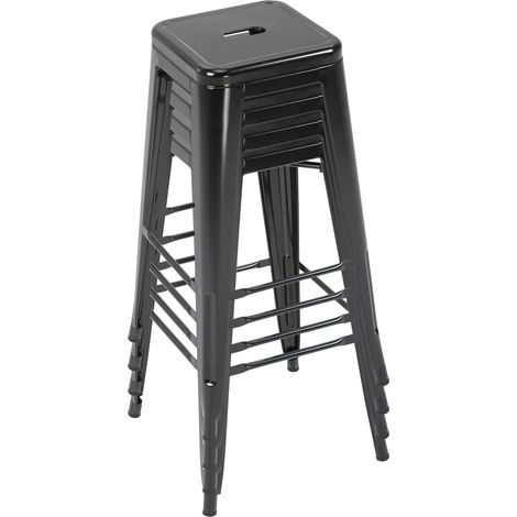 Set aus 4 stapelbaren Barhockern aus schwarzem Metall, 76 cm hoch, mit Fußstütze, im Vintage-Stil, für Küche, Balkon oder Café